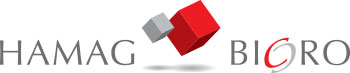 HAMAG BIOR logo with red and gray 3D cubes between the words and a red ring around the O in BIOR.